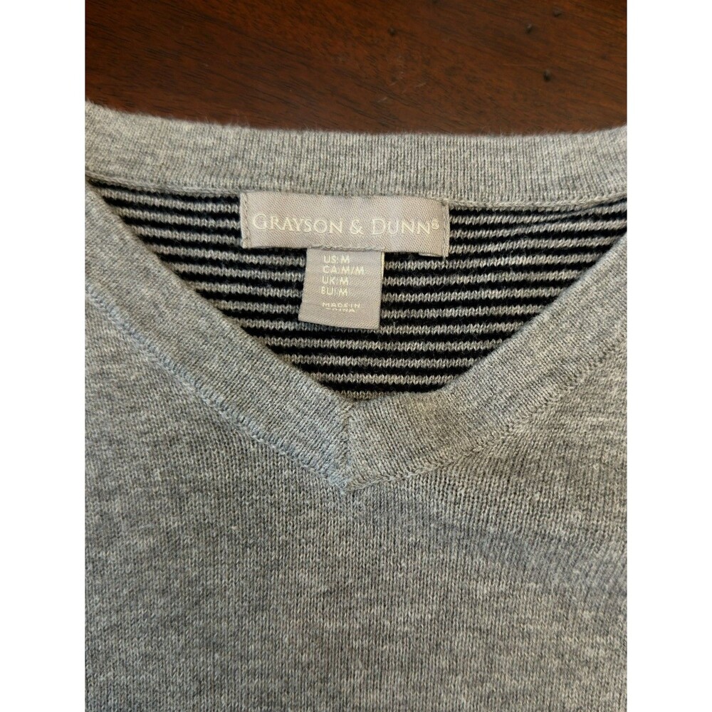 Grayson & Dunn Sweater XL Men's Gray Pullover Long Sleeve 100% Cotton V-Neck - Picture 2 of 7